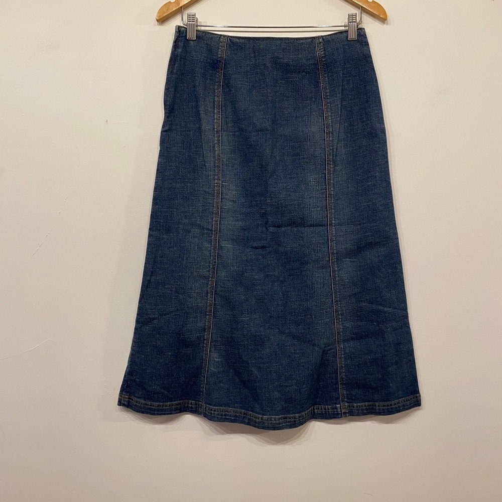 Janeville Denim 90s Boho Midi Skirt Medium Wash A-Line Paneled Blue Size 4